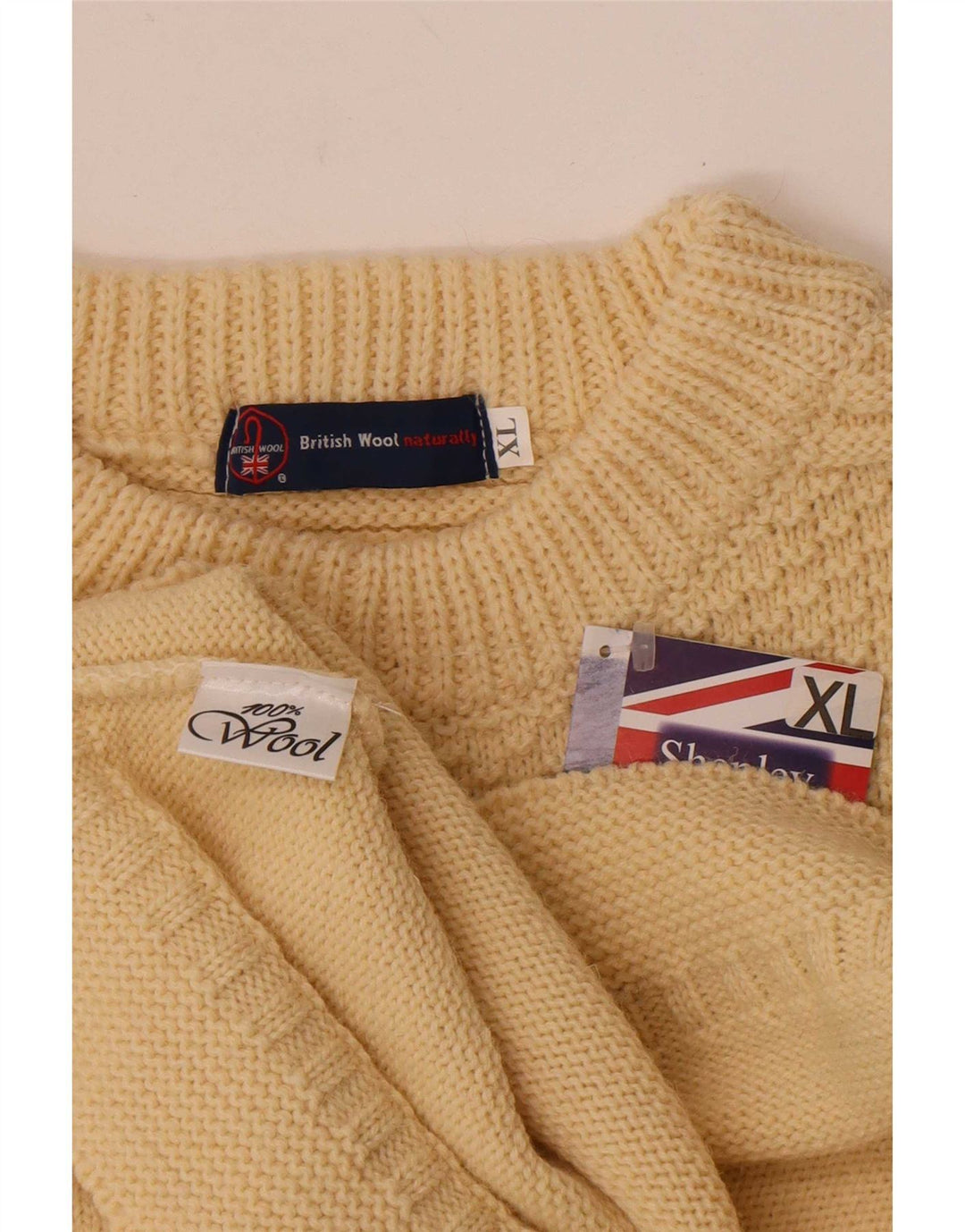 Vintage Herren Pullover mit U-Boot-Ausschnitt XL aus weißer Wolle