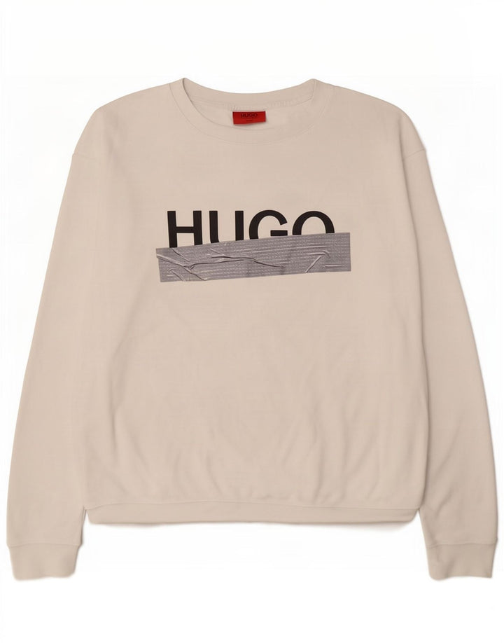 Hugo Boss Herren-Sweatshirt mit Grafik, XL, weiße Baumwolle