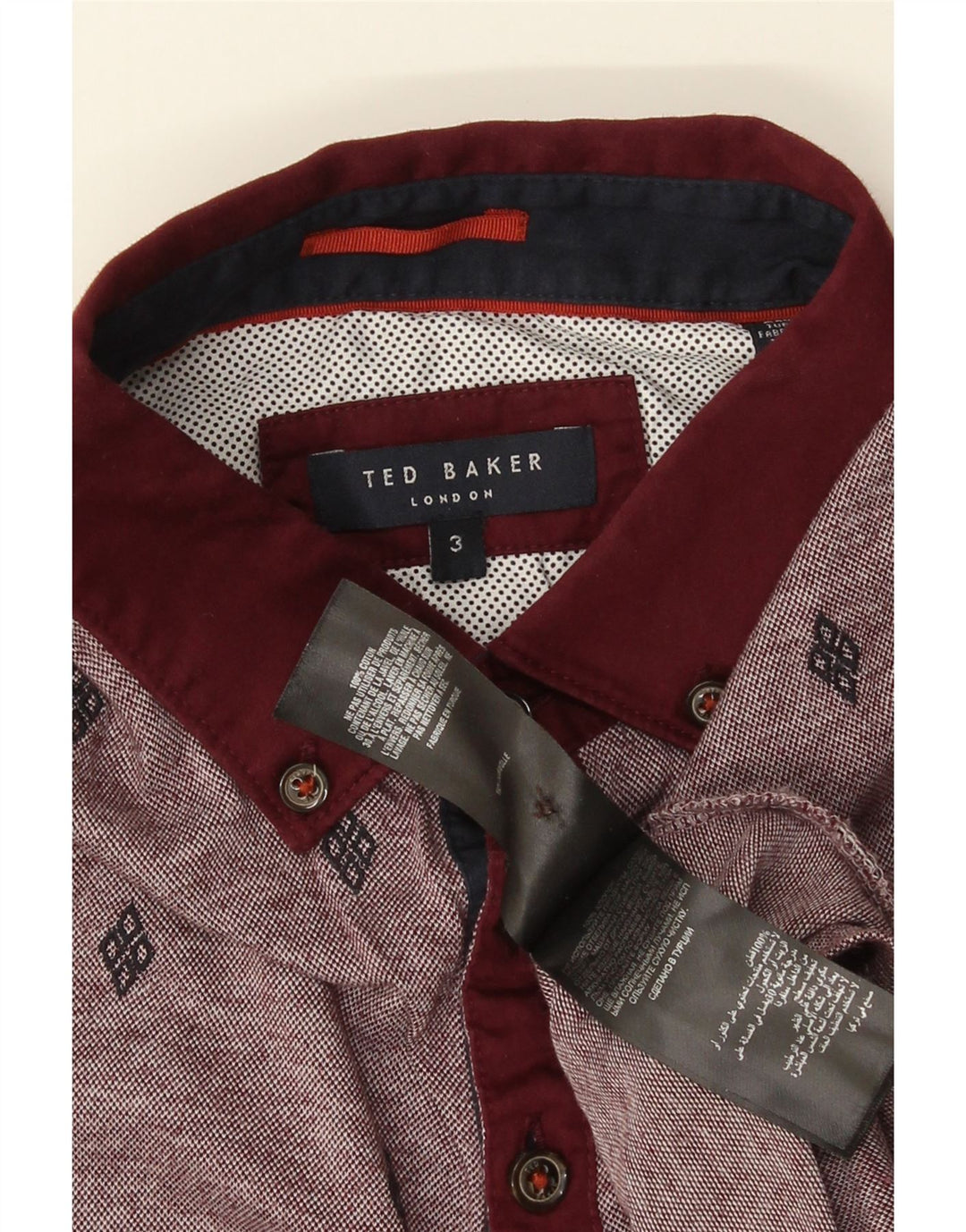Ted Baker Herren-Poloshirt, Größe 3, mittelgroß, burgunderrot gefleckte Baumwolle