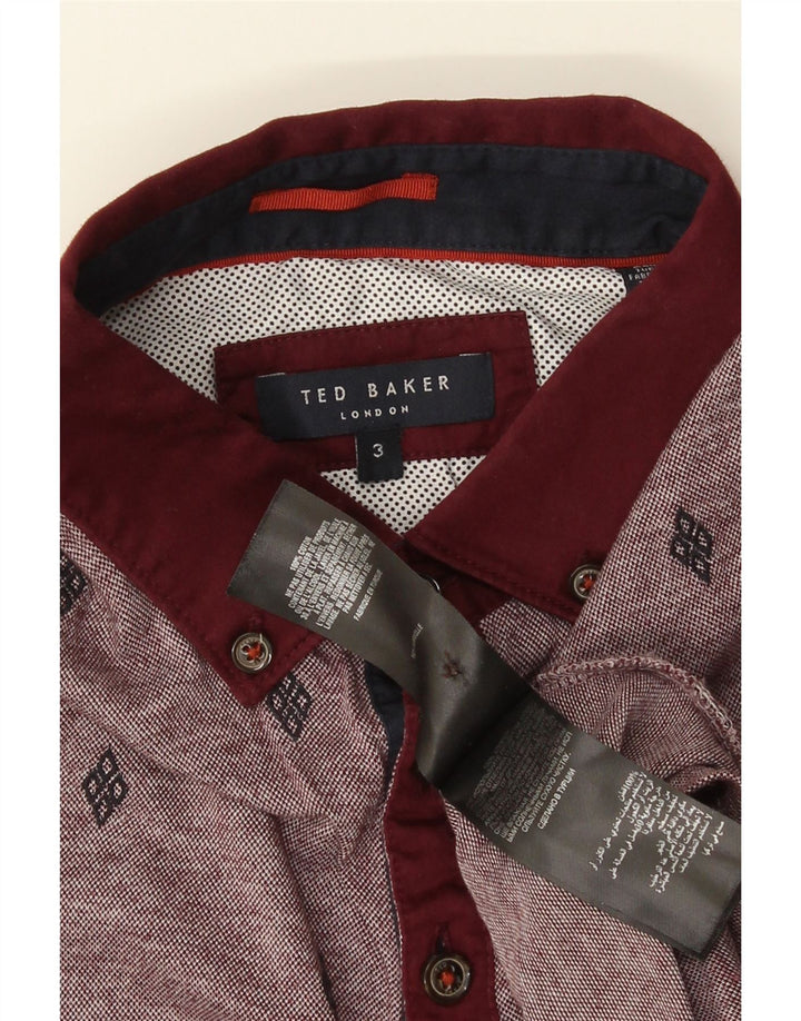 Ted Baker Herren-Poloshirt, Größe 3, mittelgroß, burgunderrot gefleckte Baumwolle