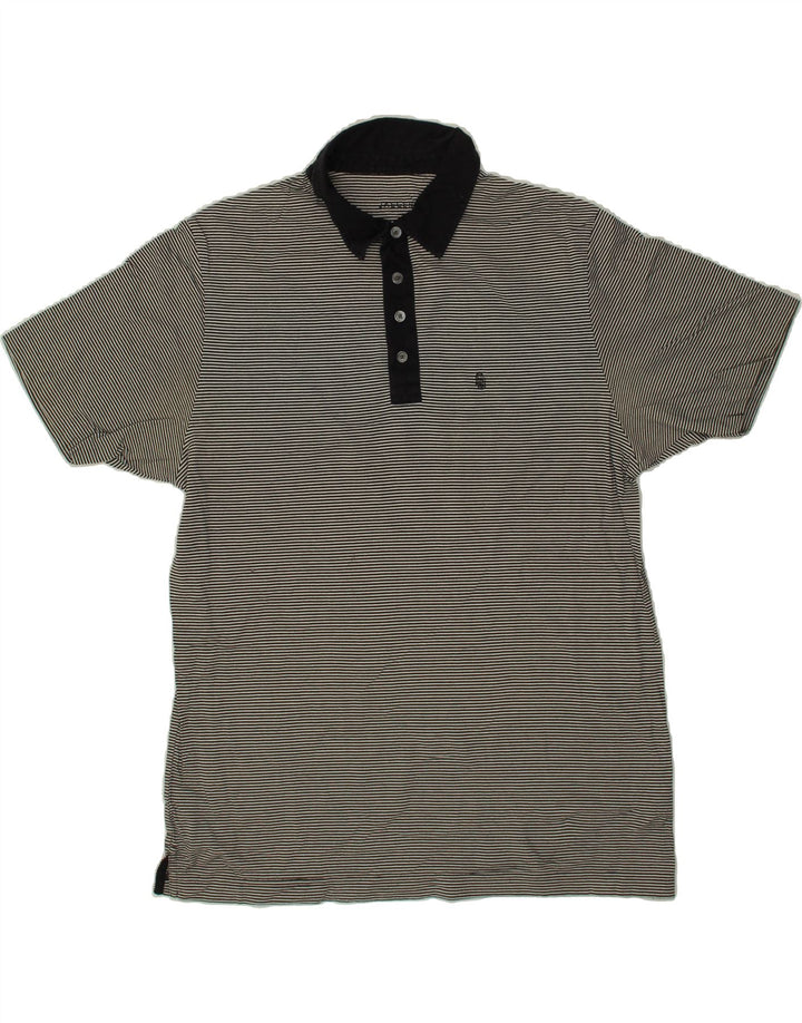 JAEGER Mens Polo Shirt Medium Grey Pinstripe Cotton Vintage Jaeger and Second-Hand Jaeger from Messina Hembry 