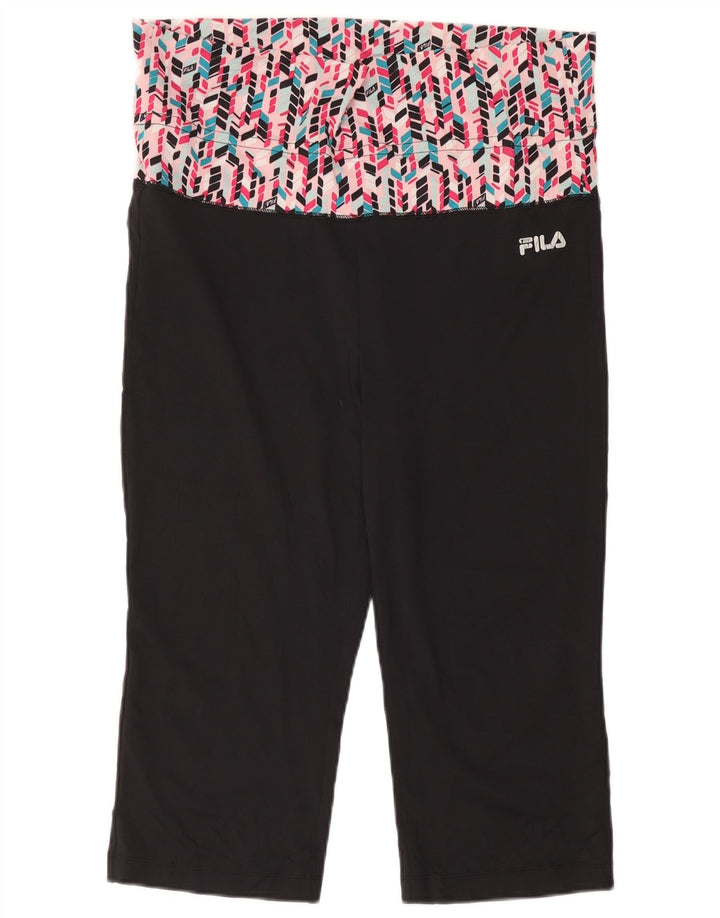 Fila Damen Capri-Leggings UK 16 Large Schwarz Geometrisch Polyester