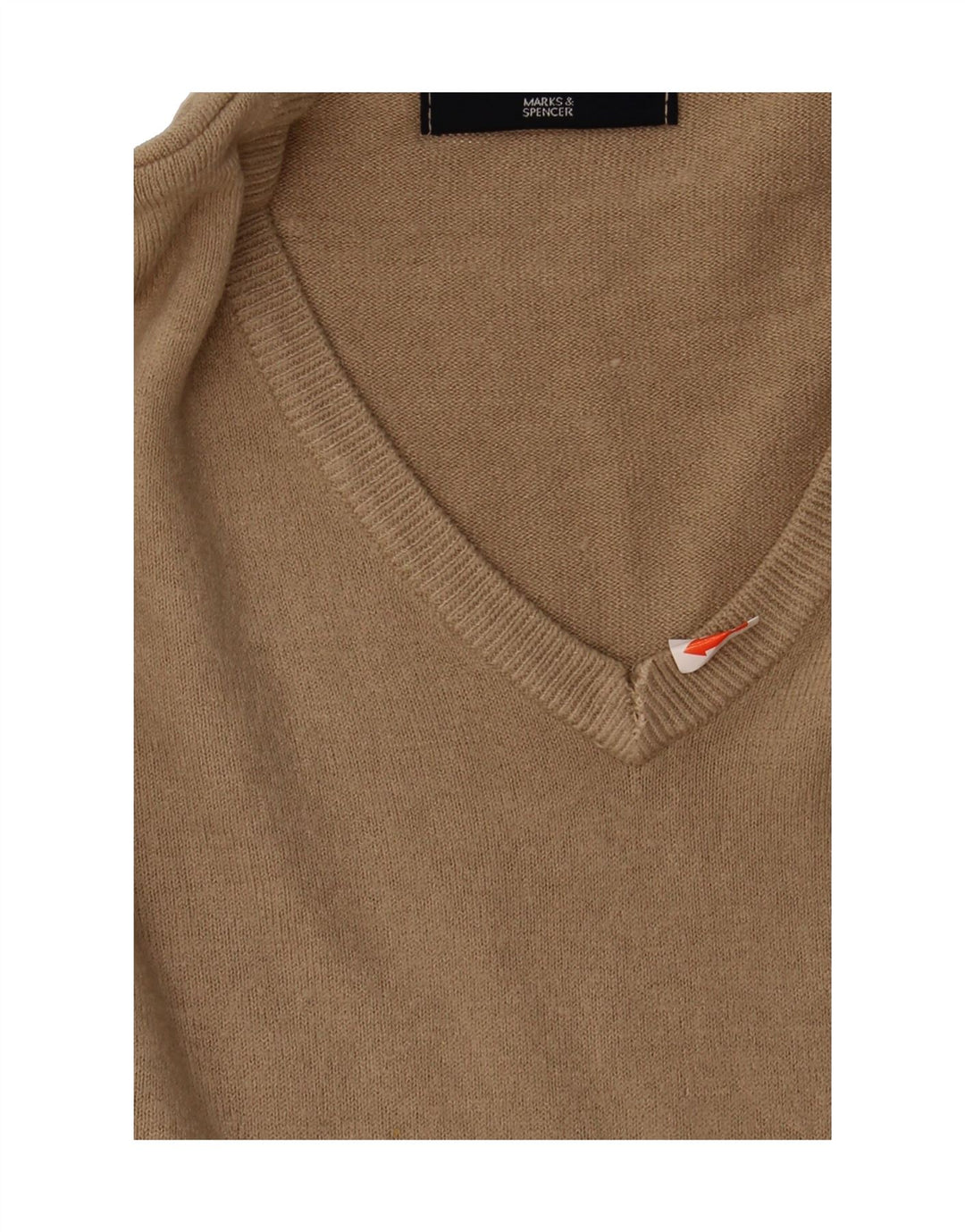 MARKS & SPENCER Mens V-Neck Jumper Sweater Large Beige Acrylic Vintage Marks & Spencer and Second-Hand Marks & Spencer from Messina Hembry 