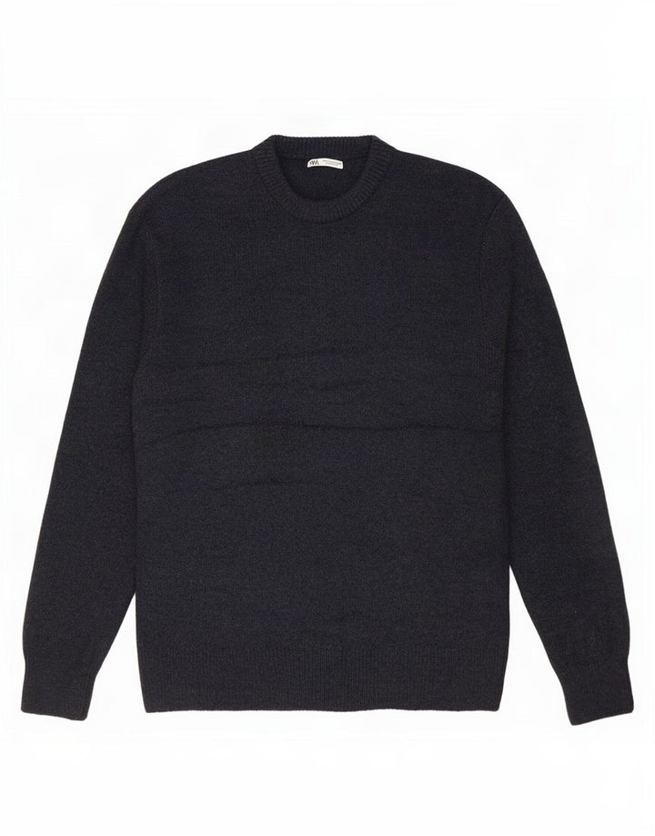 Zara Herren-Pullover mit Rundhalsausschnitt, groß, marineblaues Acryl
