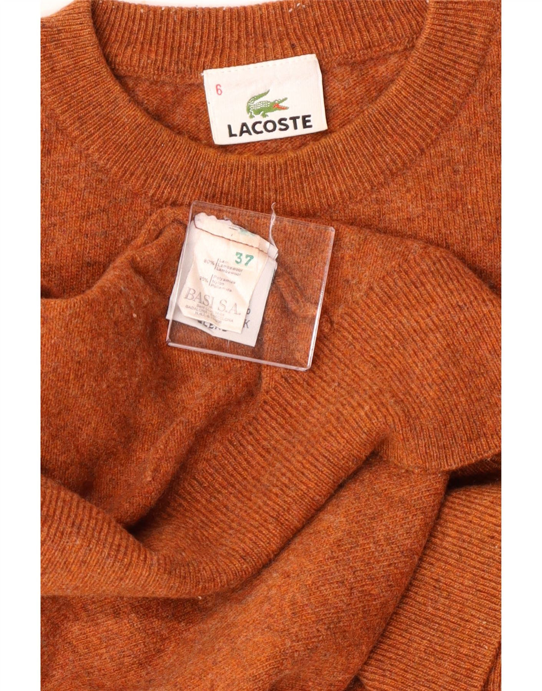 Lacoste Herren-Pullover mit Rundhalsausschnitt, Größe 6 XL, braune Lammwolle