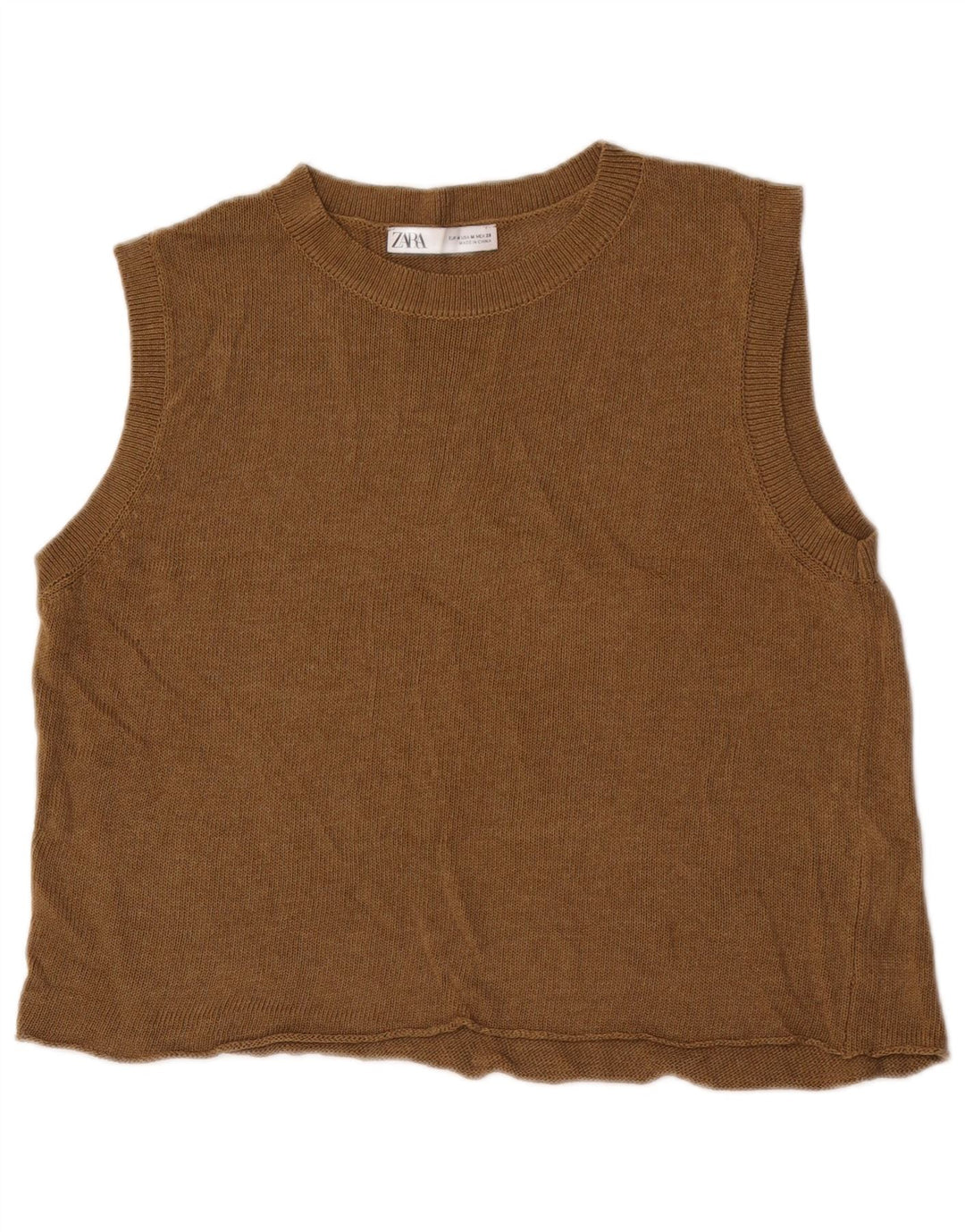 Zara Damen Crop Vest Top UK 14 Mittelbraunes Acryl