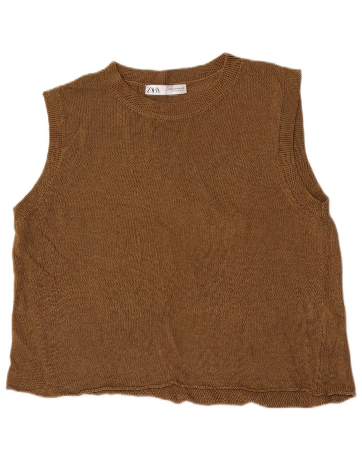 Zara Damen Crop Vest Top UK 14 Mittelbraunes Acryl