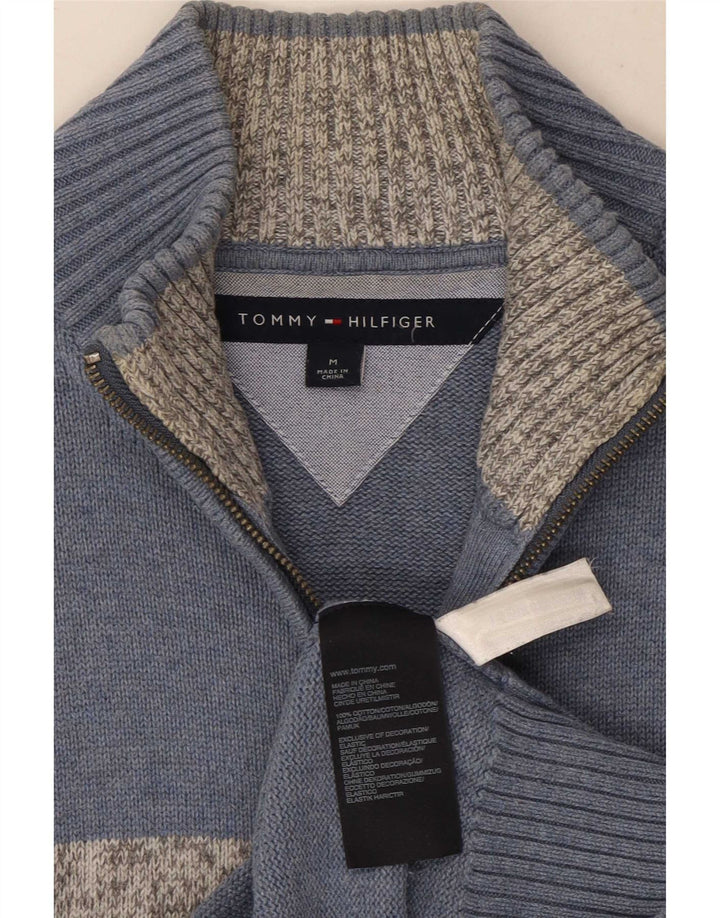 Tommy Hilfiger Herren-Cardigan-Pullover aus mittelblauer Colourblock-Baumwolle