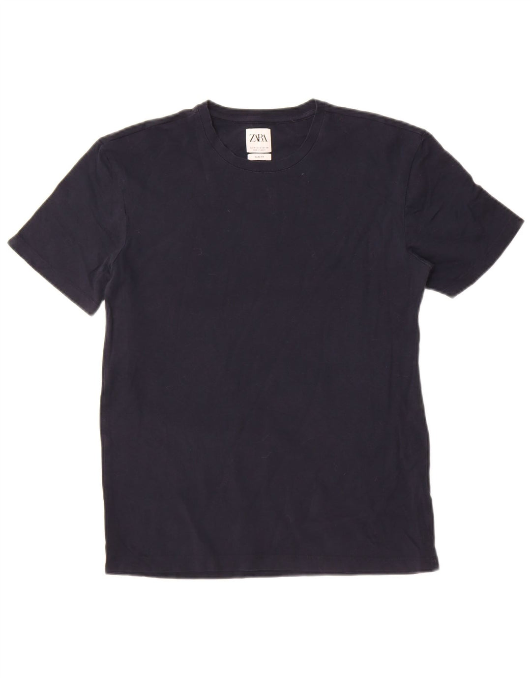 Zara Herren-T-Shirt mit schmaler Passform, mittelmarineblaue Baumwolle