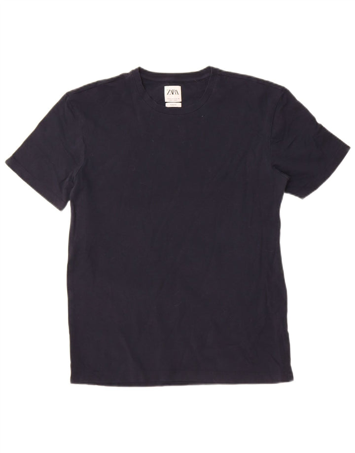 Zara Herren-T-Shirt mit schmaler Passform, mittelmarineblaue Baumwolle