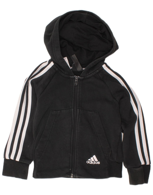 ADIDAS Jungen-Kapuzenpullover mit Reißverschluss, 4–5 Jahre, schwarze Baumwolle
