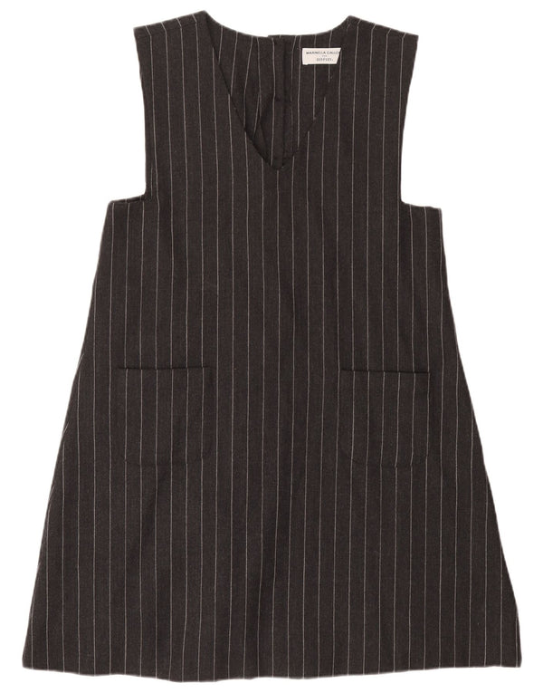 Vintage Damen Pinafore Kleid UK 18 XL Grau gestreifte Wolle