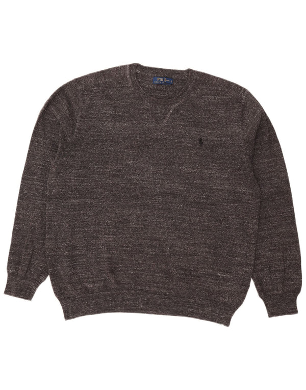 Polo Ralph Lauren Herren-Pullover mit Rundhalsausschnitt, groß, grau gefleckte Baumwolle