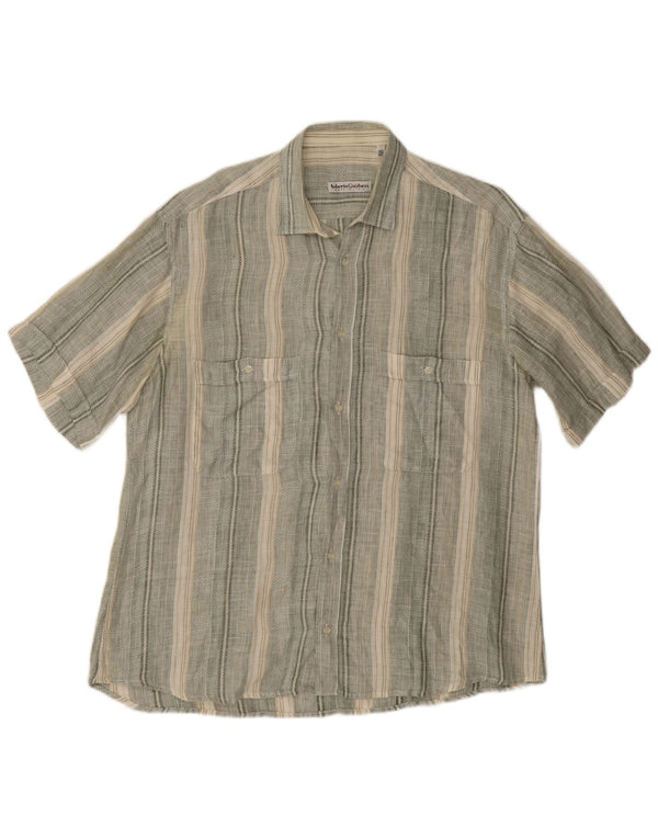 Roberto Guiducci Herren Kurzarmhemd Größe 42 16 1/2 Large Grau gestreift