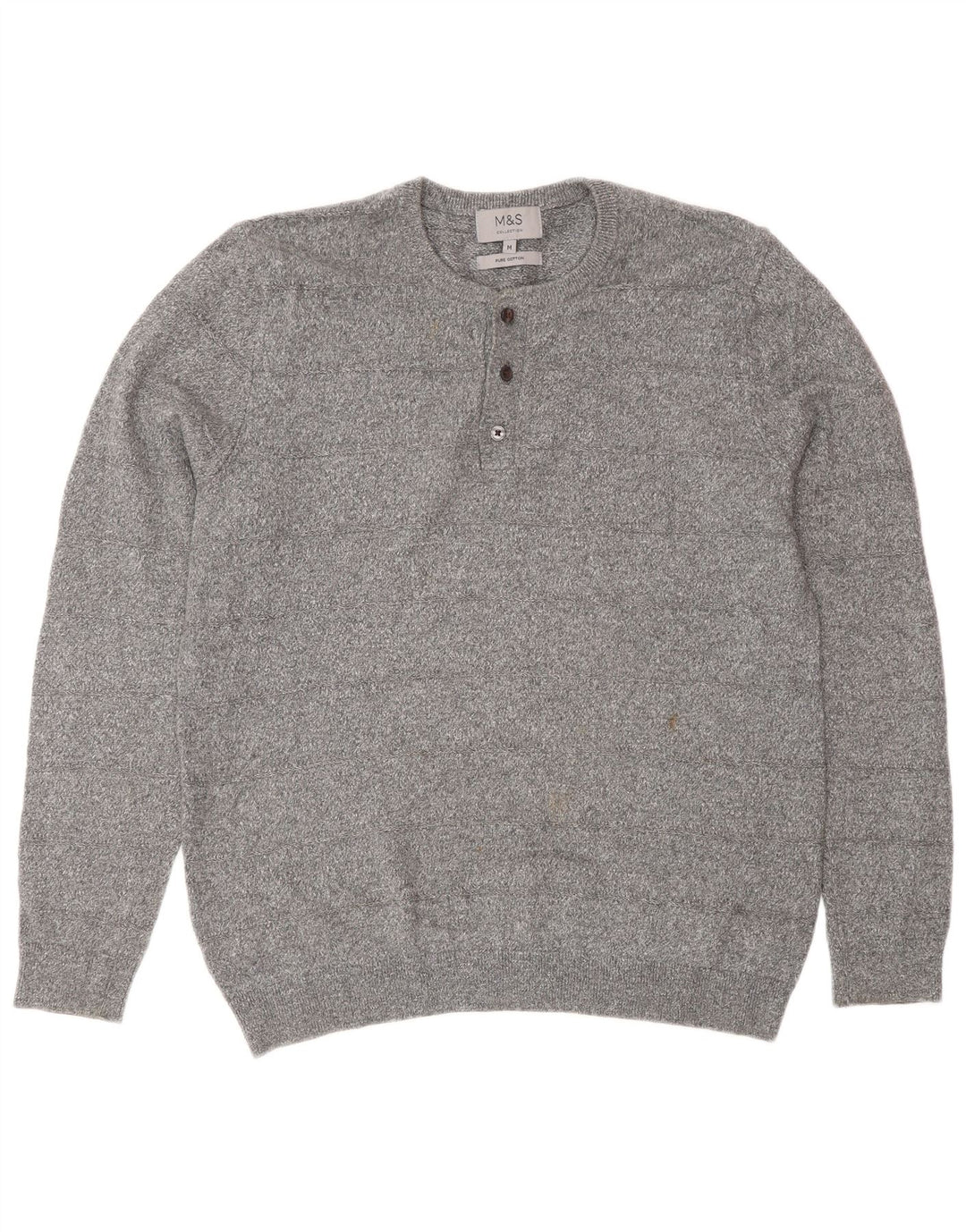Marks & Spencer Herren-Pullover mit Rundhalsausschnitt, mittelgraue Baumwolle