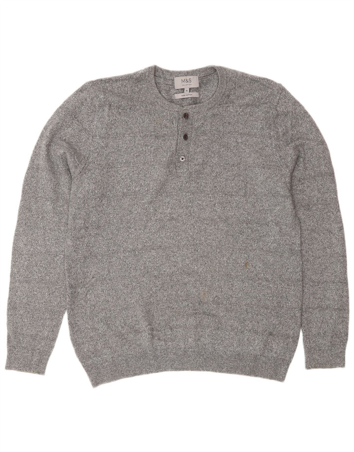 Marks & Spencer Herren-Pullover mit Rundhalsausschnitt, mittelgraue Baumwolle