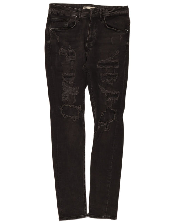Zara Herren Distressed Skinny Jeans EU 40 Medium W31 L30 Schwarze Baumwolle