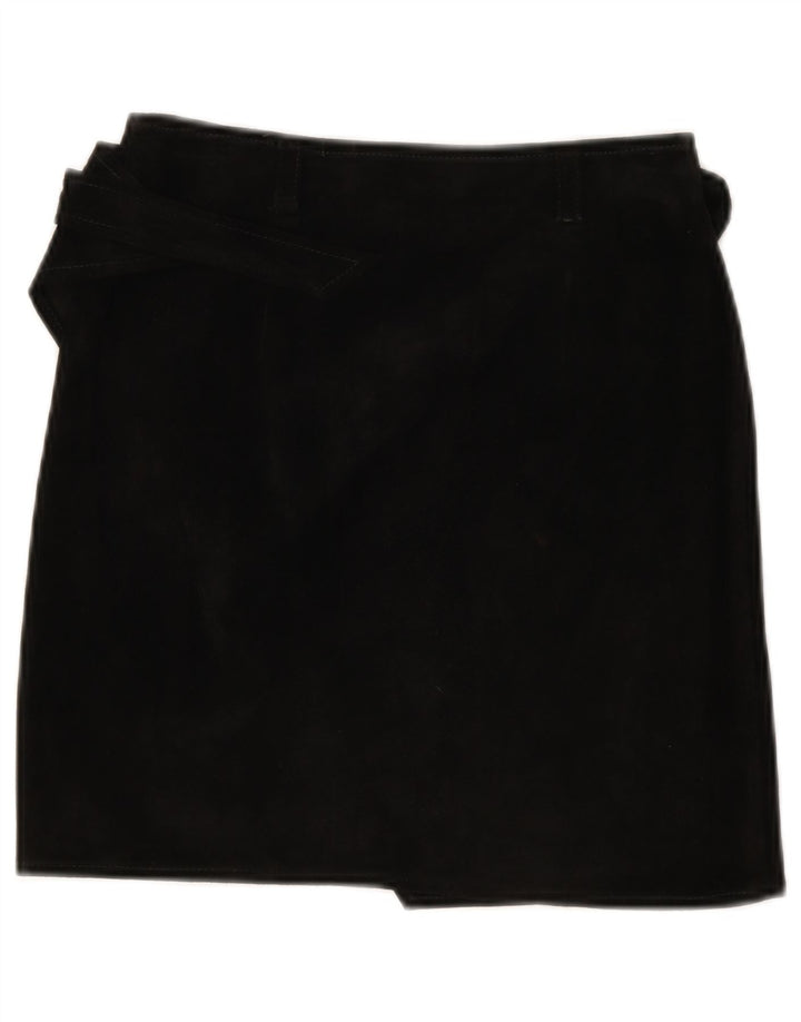 Luna Damen Wildleder-Wickelrock IT 40 Small W26 Schwarzes Leder