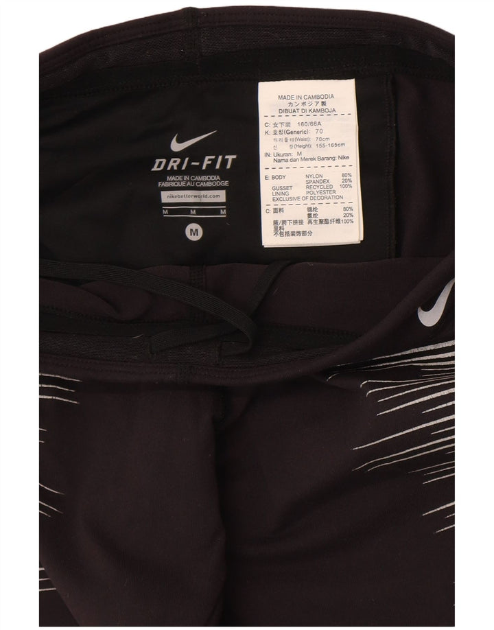 Nike Damen Dri Fit Leggings UK 12 Mittelschwarz gestreift Nylon