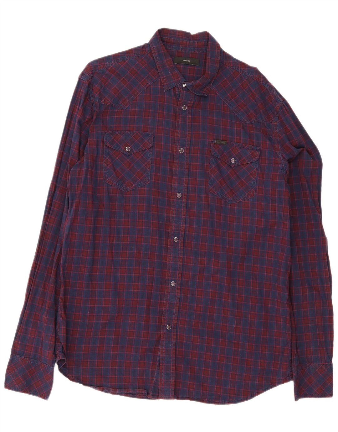 Diesel Herrenhemd XL, marineblau, kariert, Baumwolle