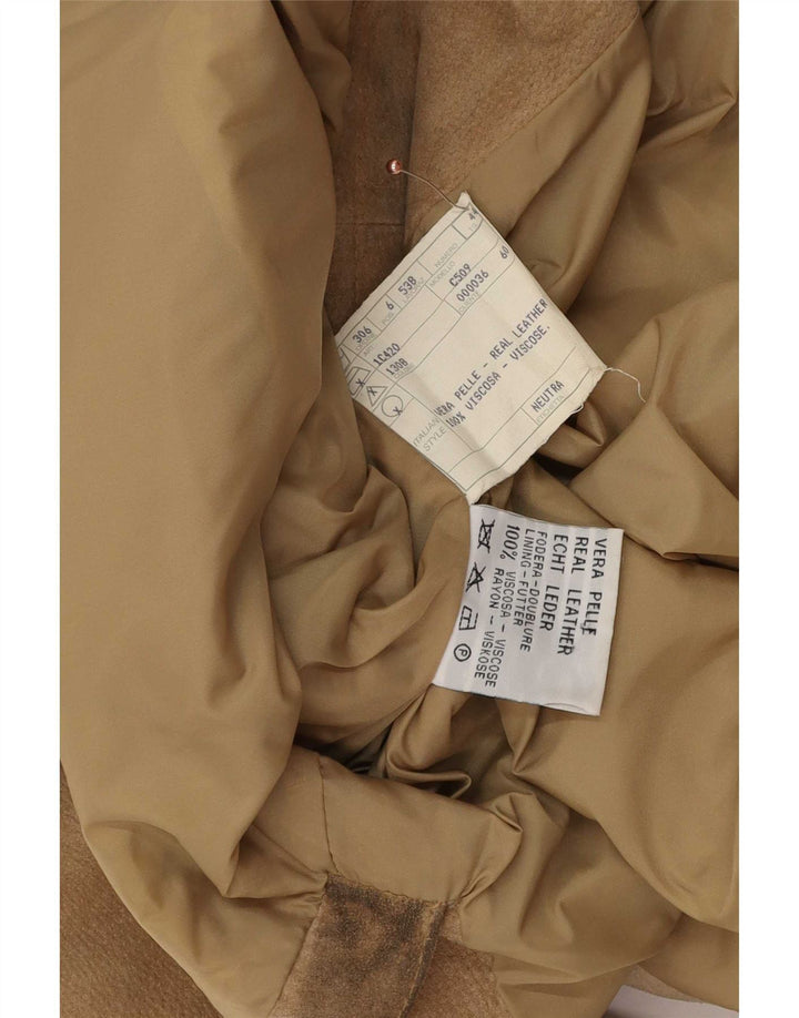 Vintage Damen 3-Knopf-Wildleder-Blazerjacke IT 44 Mittelbeiges Leder