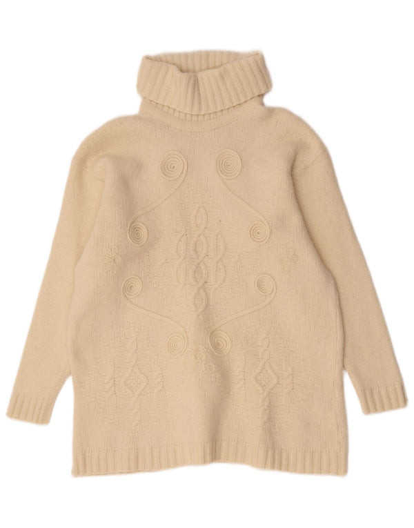 Vintage Damen Rollkragenpullover Pullover UK 14 Medium Off White Geometrisch