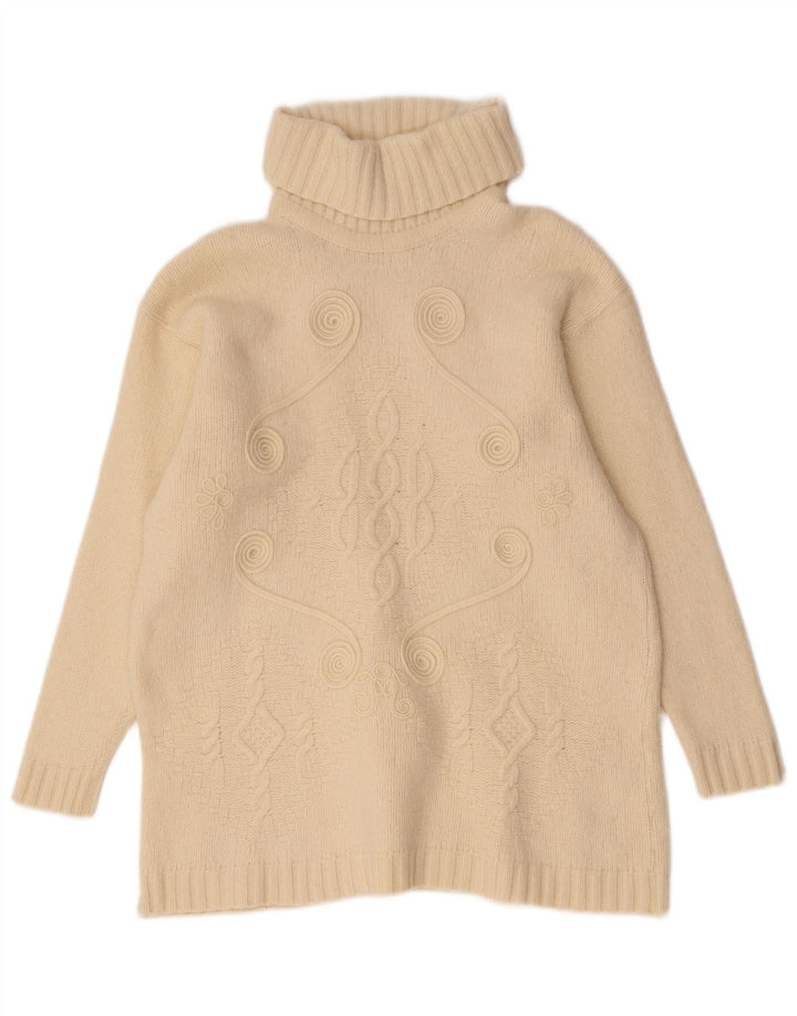 Vintage Damen Rollkragenpullover Pullover UK 14 Medium Off White Geometrisch