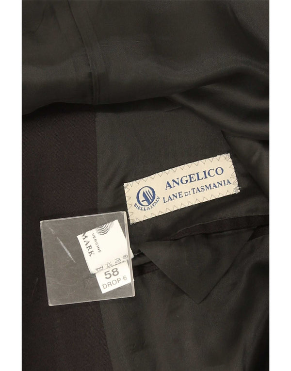 Angelico Herren-Blazer, zweireihig, IT 58, 4XL, schwarze Wolle