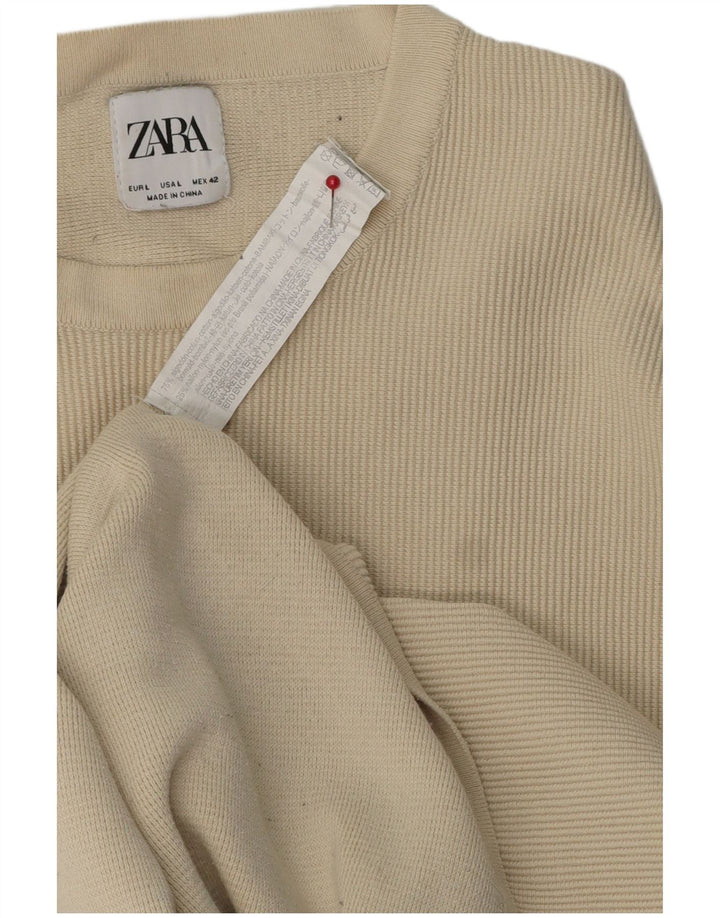 Zara Herren T-Shirt Top Large Beige Baumwolle