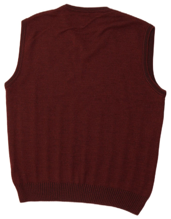 VINTAGE Mens Vest Tank Top UK 42 Large Burgundy Geometric New Wool