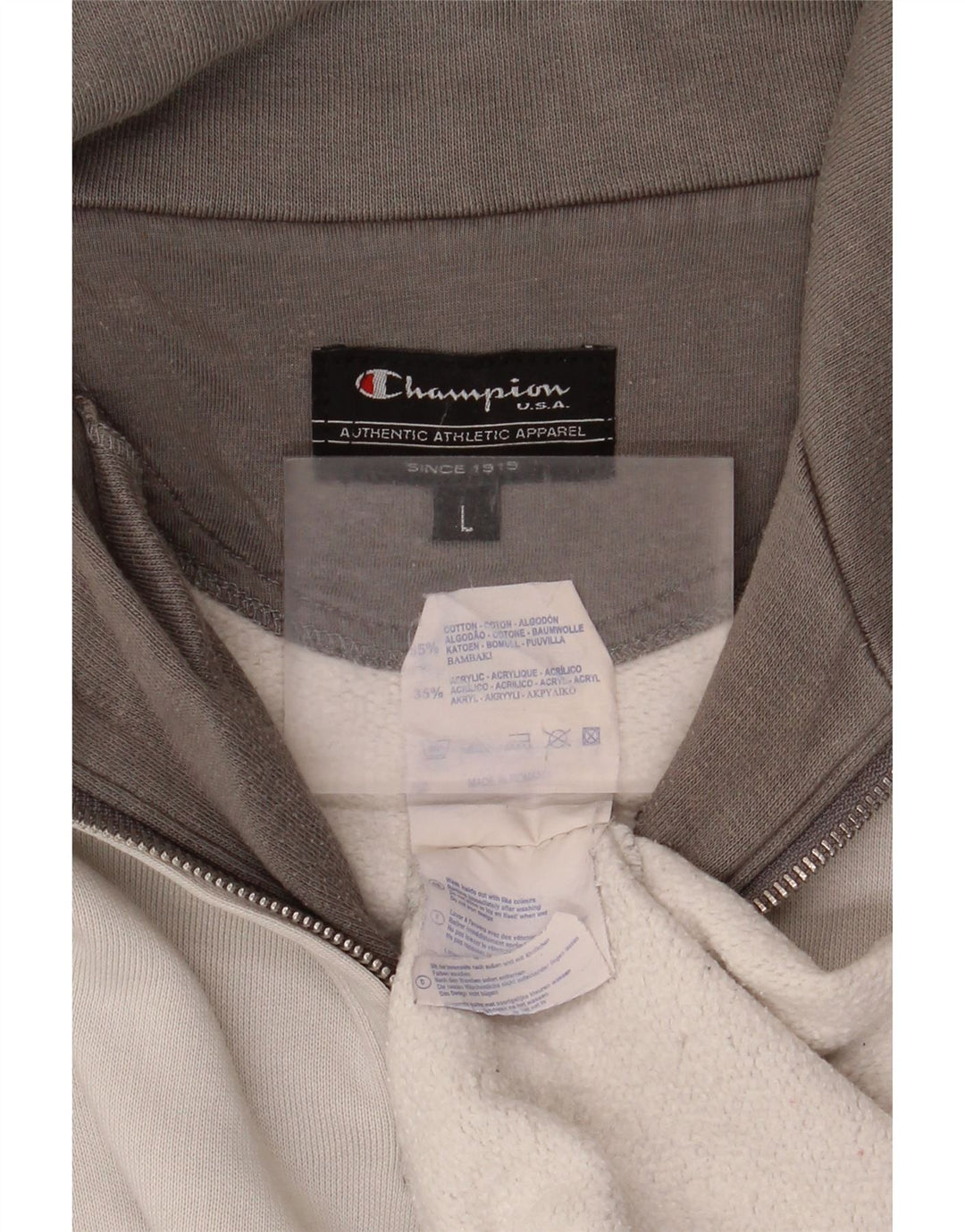 Champion Herren-Sweatshirt mit grafischem Reißverschluss, Größe L, Baumwolle, Grau