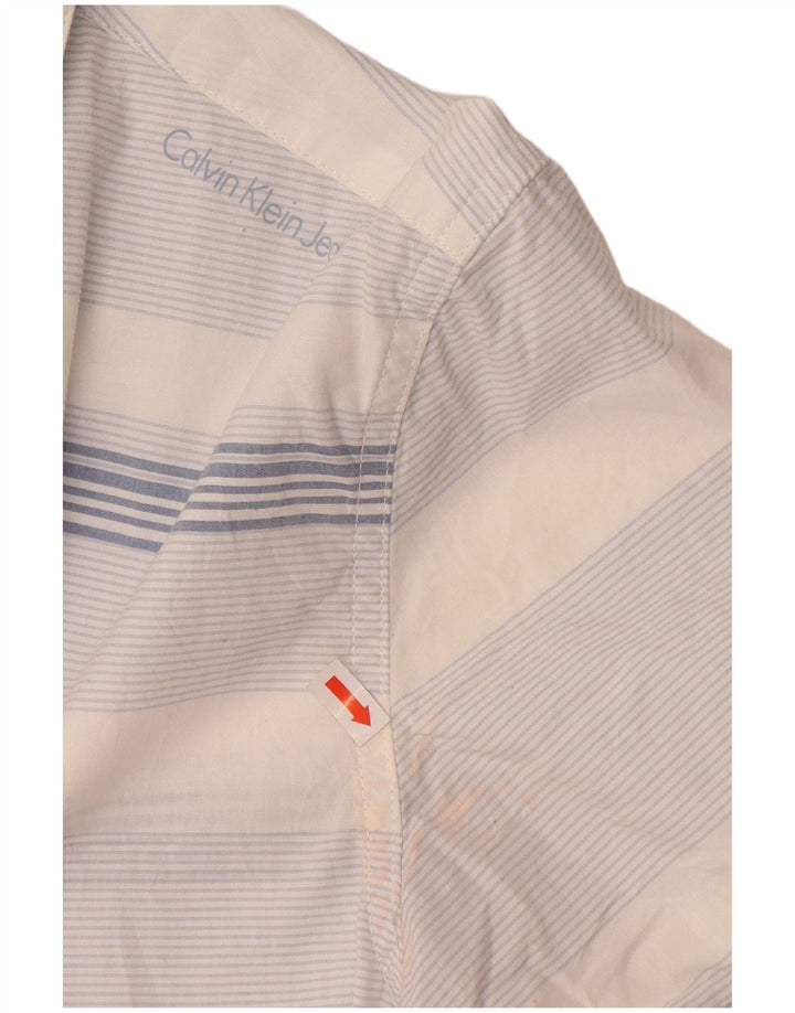 CALVIN KLEIN JEANS Herren Kurzarmhemd mittelblau gestreift aus Baumwolle