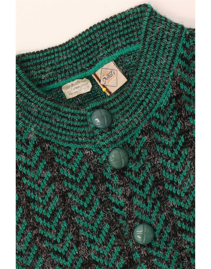 Vintage Herren-Strickjacke mit normaler Passform, Mittelgrünes Chevron-Acryl