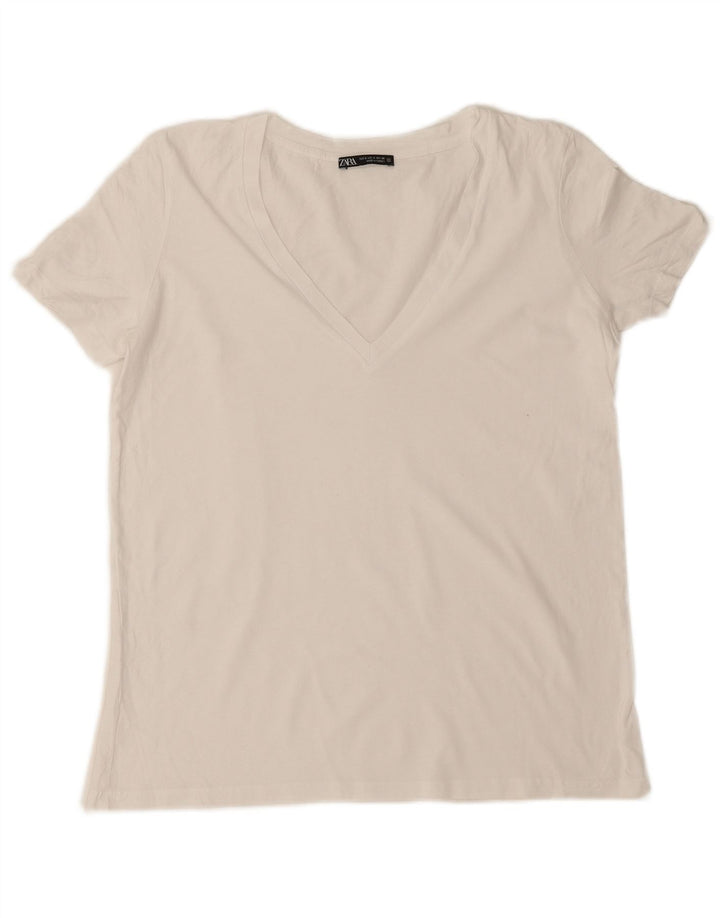 Zara Damen T-Shirt Top UK 10 Small Weiß