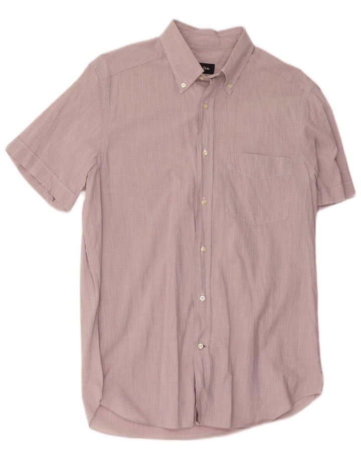 Massimo Dutti Herren-Kurzarmhemd aus mittelrosa Nadelstreifen-Baumwolle
