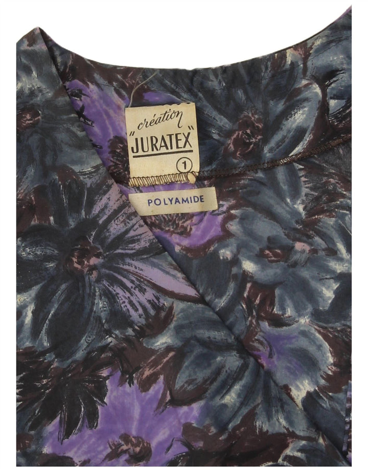 Vintage Damen Mantel UK 14 Medium Lila Floral Polyamid