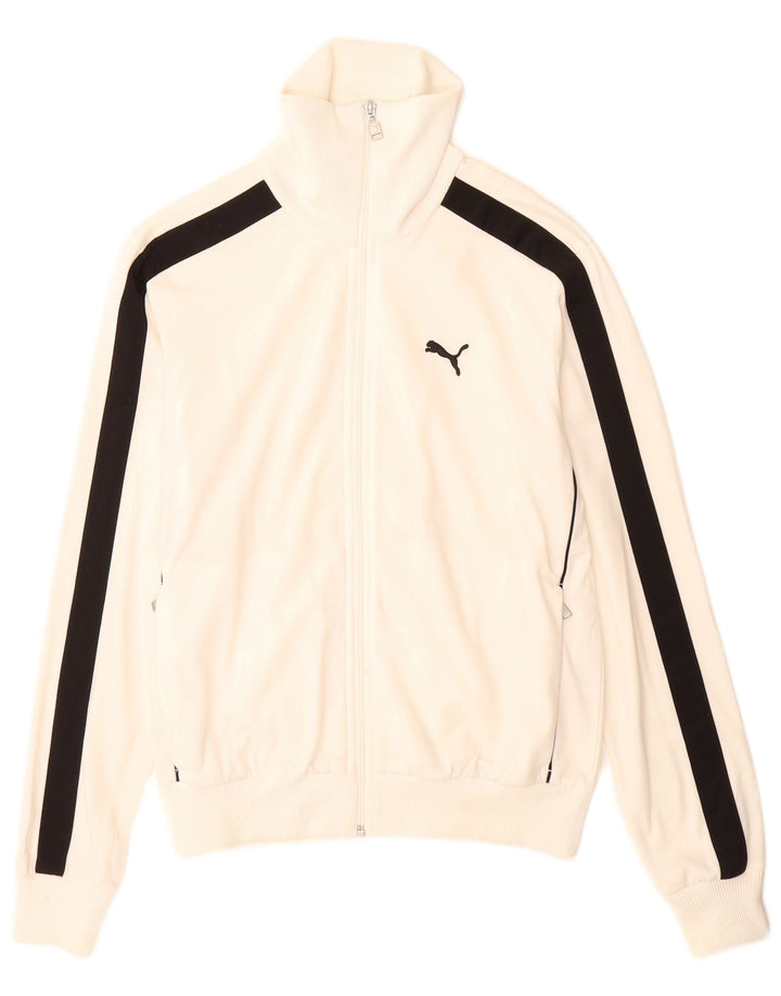 Puma Herren-Trainingsanzug-Top-Jacke, klein, weißes Farbblock-Polyester