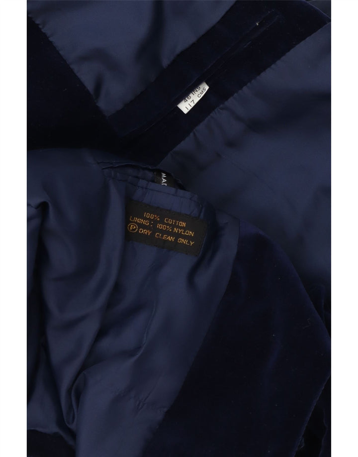 Vintage Herren 2 Knopf Samt Blazer Jacke IT 46 Kleine marineblaue Baumwolle