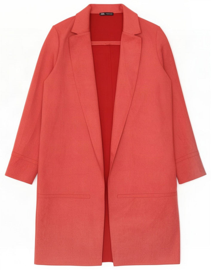 Zara Damen Longline Open Blazer Jacke UK 12 Large Pink Polyester