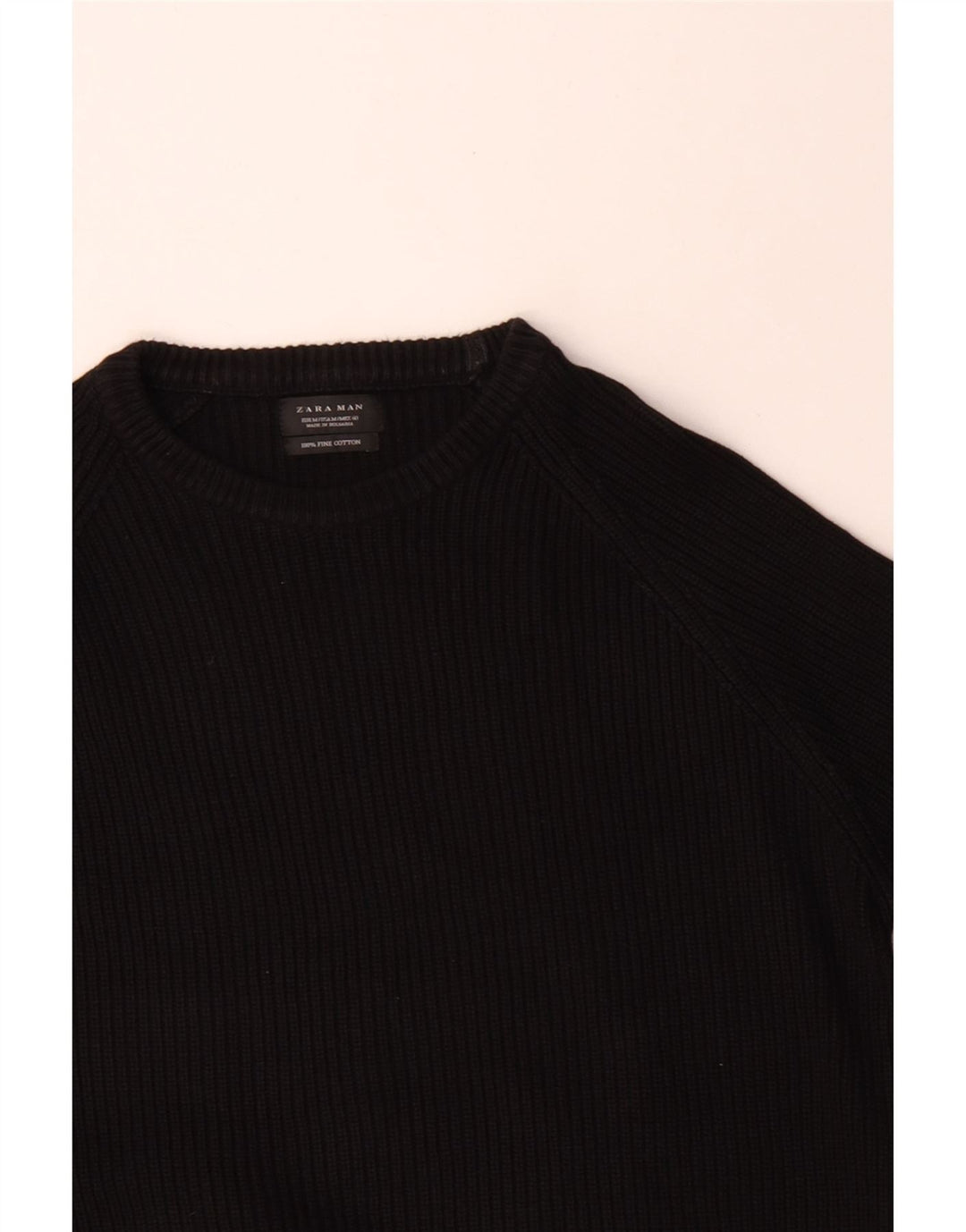 Zara Herren-Pullover mit U-Boot-Ausschnitt, mittelschwarze Baumwolle