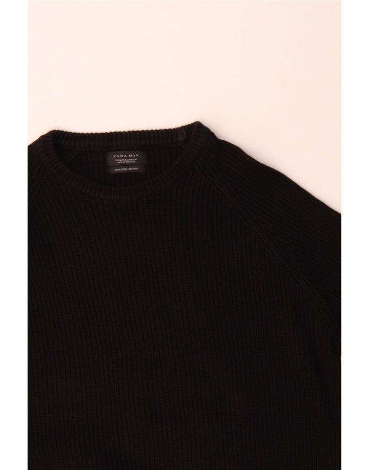 Zara Herren-Pullover mit U-Boot-Ausschnitt, mittelschwarze Baumwolle