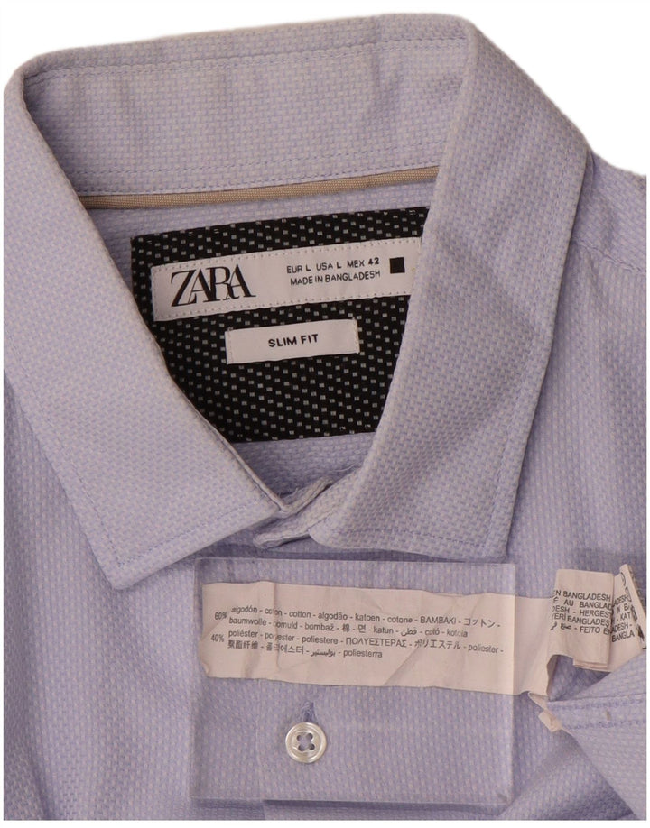 Zara Herren-Slim-Fit-Hemd, groß, aus blauer Baumwolle