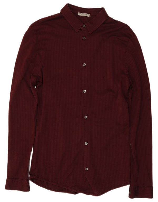Bottega Veneta Mens Shirt IT 48 Medium Burgundy Pinstripe