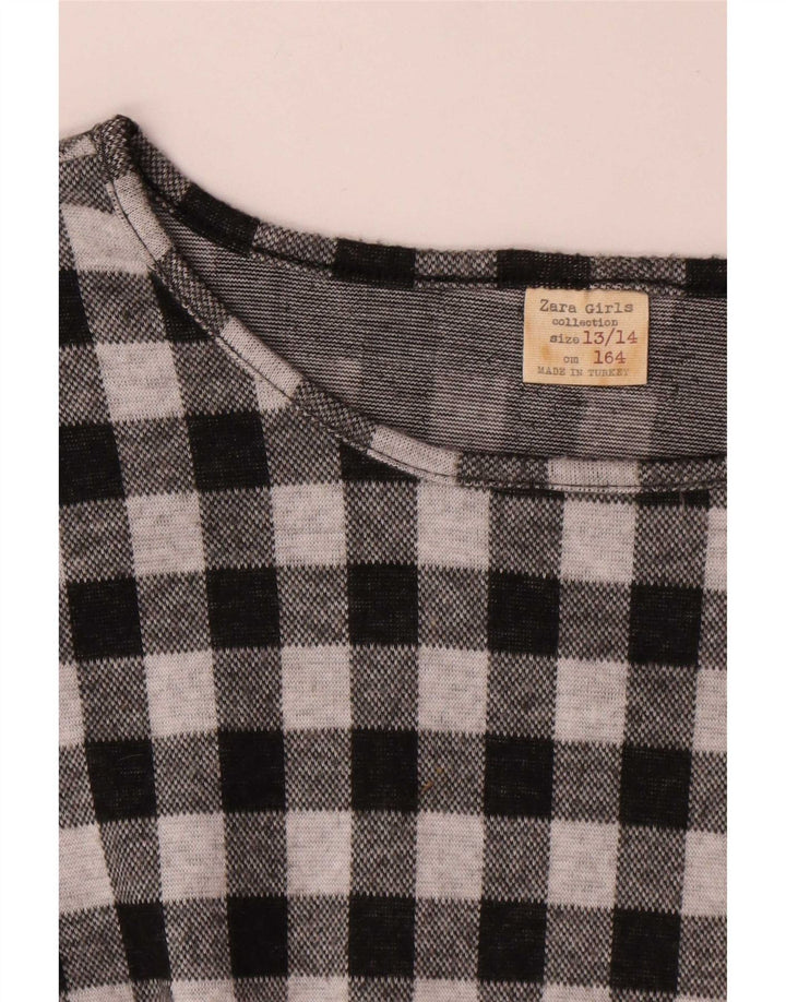 Zara Langarm-Basic-Kleid für Mädchen, 13–14 Jahre, schwarzes Gingham