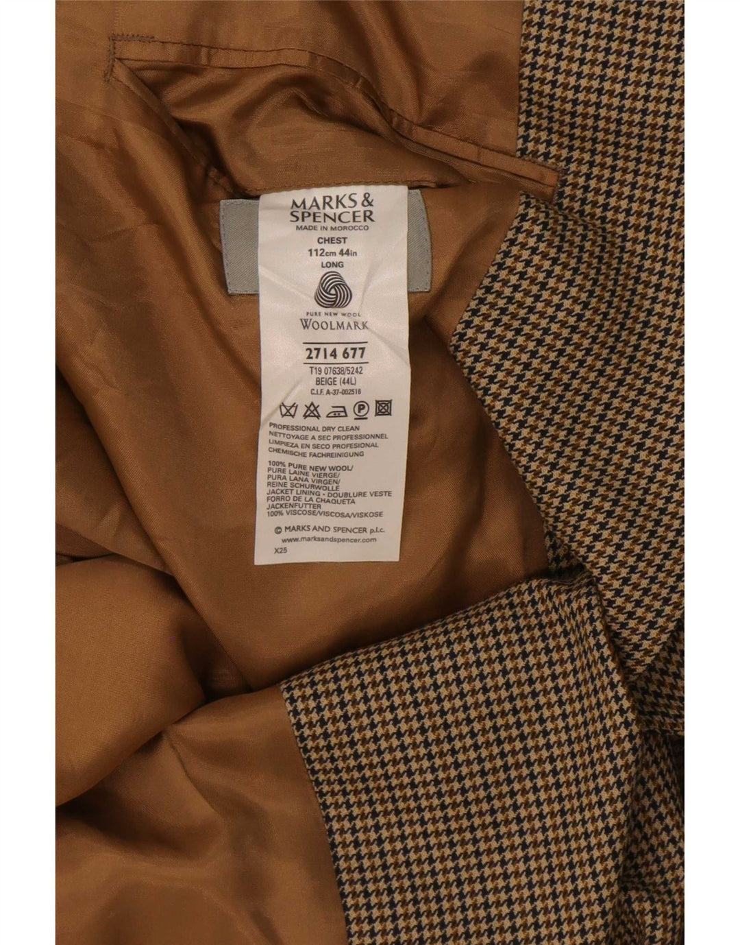 Marks & Spencer Herren-Blazer, lang, mit 2 Knöpfen, UK 44, XL, beige Hahnentrittmuster