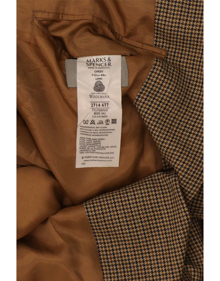 Marks & Spencer Herren-Blazer, lang, mit 2 Knöpfen, UK 44, XL, beige Hahnentrittmuster