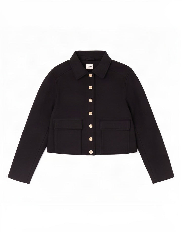 Zara Damen Crop Bomberjacke UK 10 Small Marineblau Polyester