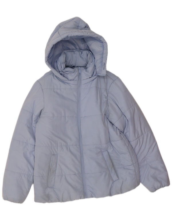 Marks & Spencer Wattierte Damenjacke mit Kapuze, UK 14, Größe L, Blau, Polyester