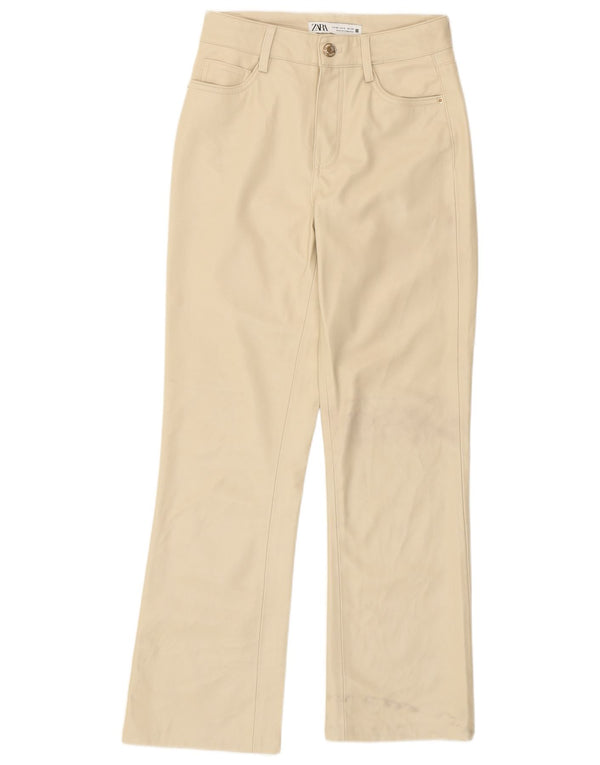 Zara Damen Bootcut Kunstlederhose EU 32 2XS W22 L26 Beige