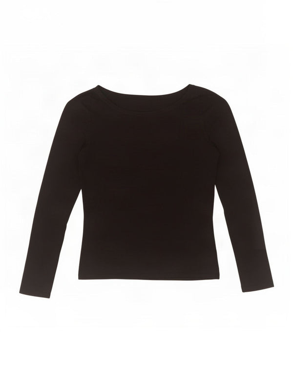 Zara Damen Crop Top Langarm UK 12 Medium Schwarz Rayon